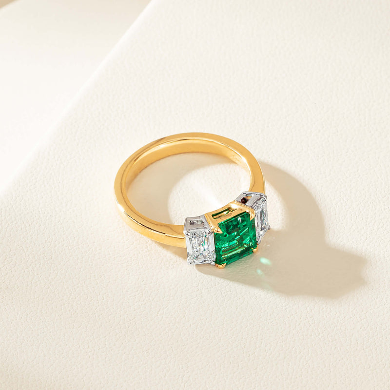 18ct Yellow Gold 1.39ct Emerald & Diamond Odyssey Ring - Ring - Walker & Hall