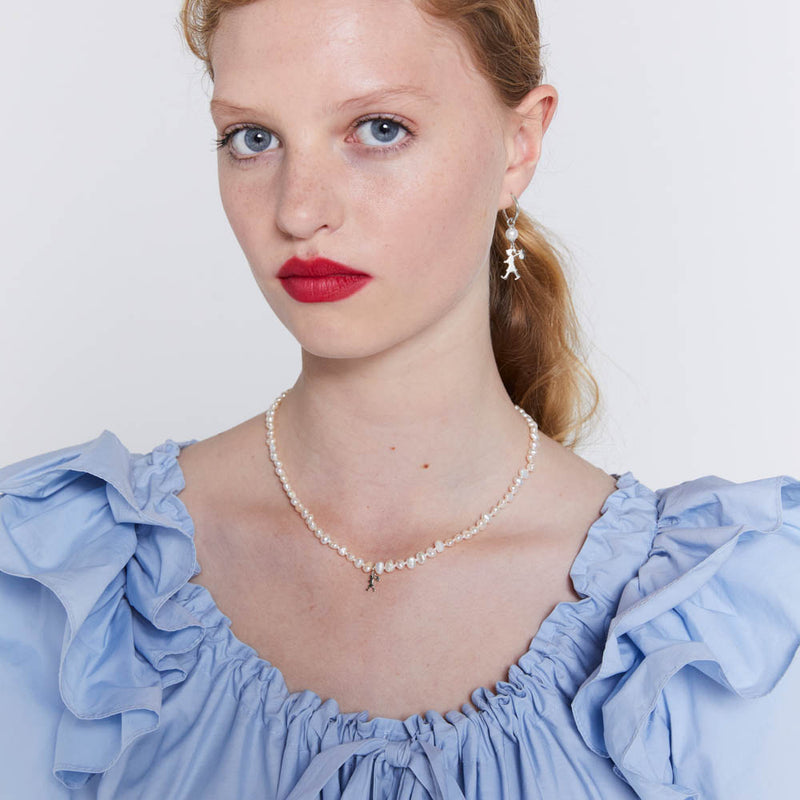 Karen Walker Mini Girl With Pearls Necklace - Sterling Silver-Necklace-Walker & Hall