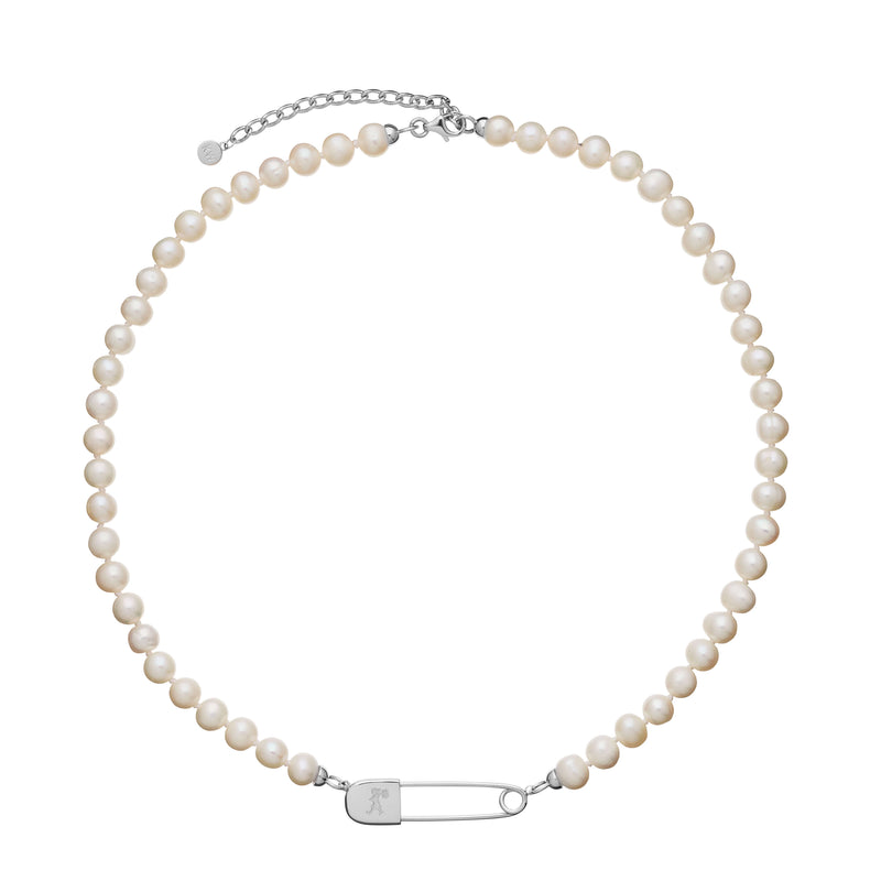 Karen Walker Runaway Safety Pin & Pearl Necklace - Sterling Silver-Necklace-Walker & Hall