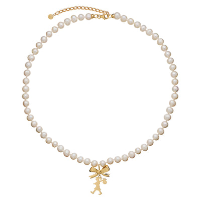 Karen Walker Pearls with Bow & Runaway Girl Necklace - 9ct Yellow Gold-Necklace-Walker & Hall