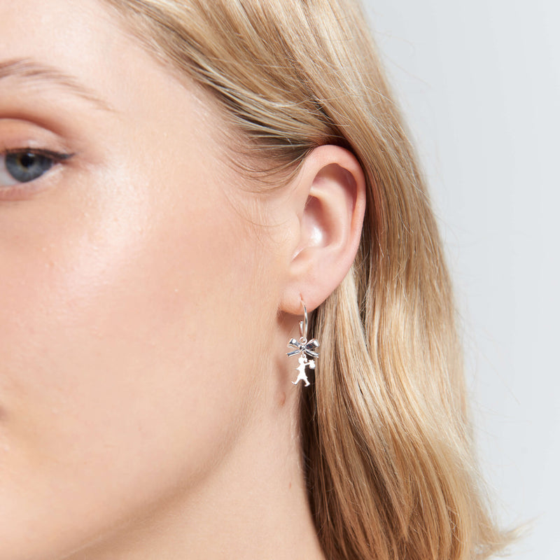 Karen Walker Mini Girl with Bow Hoop Earrings - Sterling Silver-Earrings-Walker & Hall
