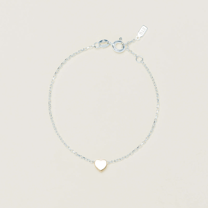 Sterling Silver Noted Bracelet + Gold Heart (Charm + Chain) - Bracelet - Walker & Hall