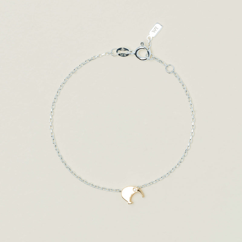 Sterling Silver Noted Bracelet + Gold Kiwi (Charm + Chain) - Bracelet - Walker & Hall