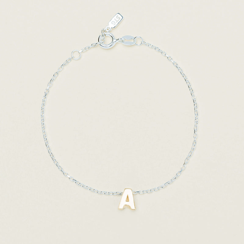 Sterling Silver Noted Bracelet + Gold Letter (Chain + Charm) - Bracelet - Walker & Hall