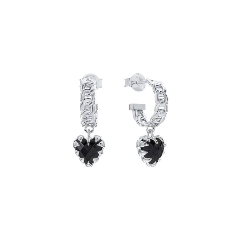 Stolen Girlfriends Club Love Claw Curb Hoops - Silver & Onyx - Earrings - Walker & Hall