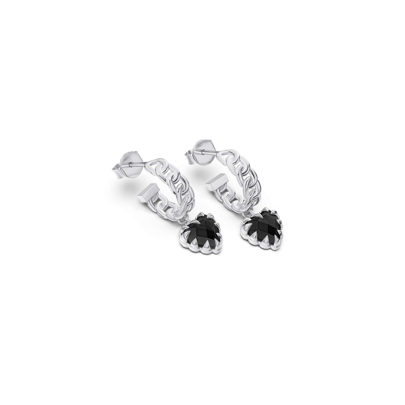 Stolen Girlfriends Club Love Claw Curb Hoops - Silver & Onyx - Earrings - Walker & Hall