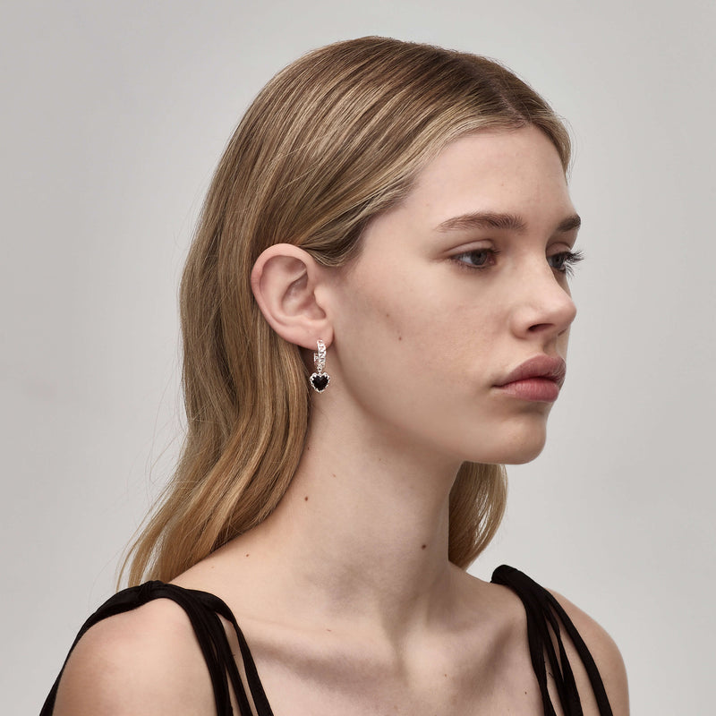 Stolen Girlfriends Club Love Claw Curb Hoops - Silver & Onyx - Earrings - Walker & Hall
