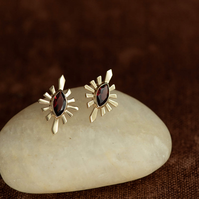 Zoe & Morgan Sister Studs - Gold Vermeil & Garnet - Earrings - Walker & Hall