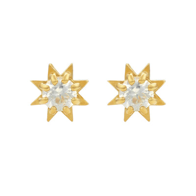 Zoe & Morgan Stella Earrings - Gold Vermeil & White Zircon-Earrings-Walker & Hall