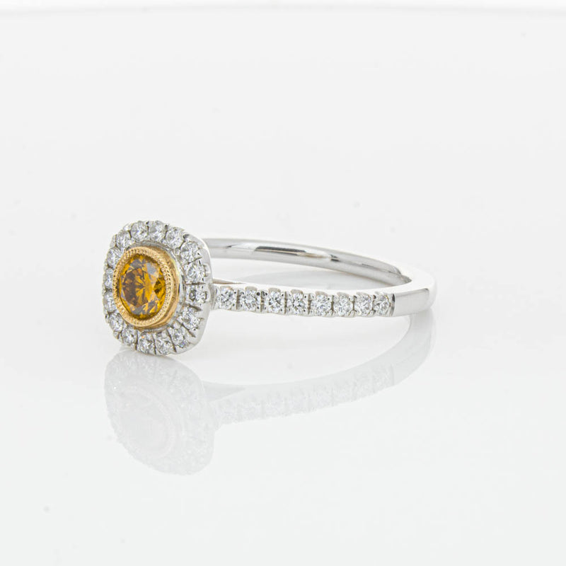 18ct White & Rose Gold Yellow Diamond Ring-Ring-Walker & Hall