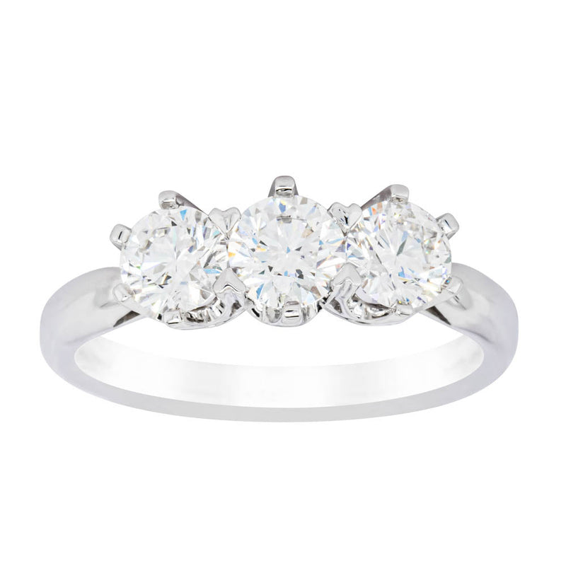 18ct White Gold 1.24ct Diamond Trilogy Ring-Ring-Walker & Hall