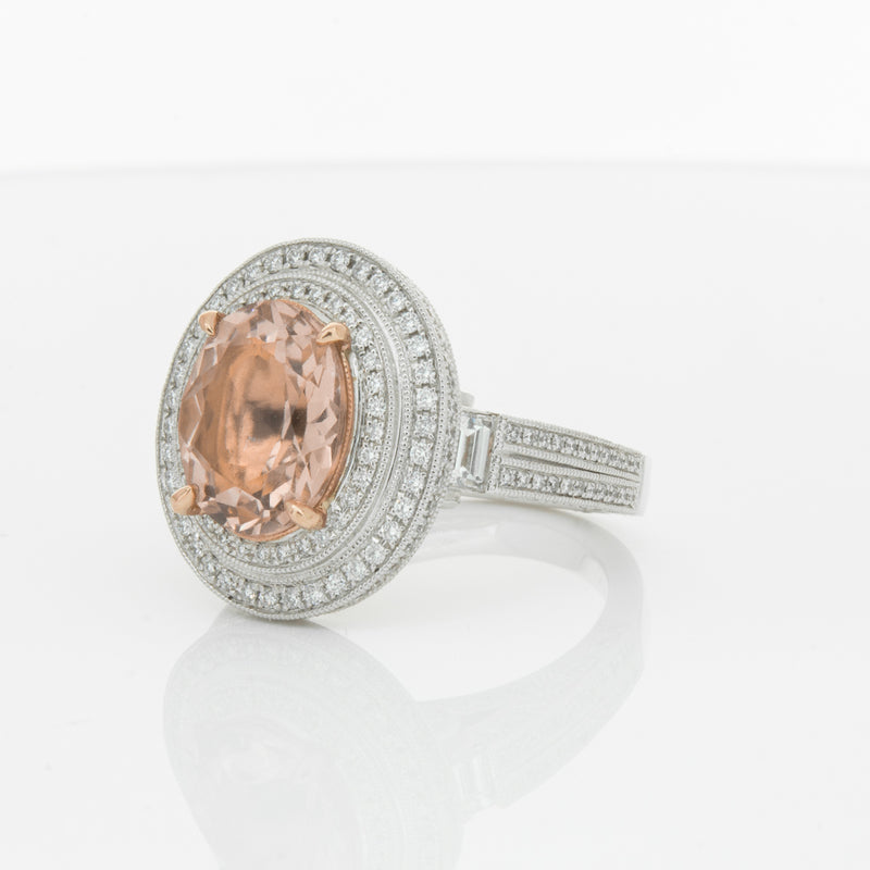 18ct White Gold 3.30ct Morganite & Diamond Halo Ring-Ring-Walker & Hall