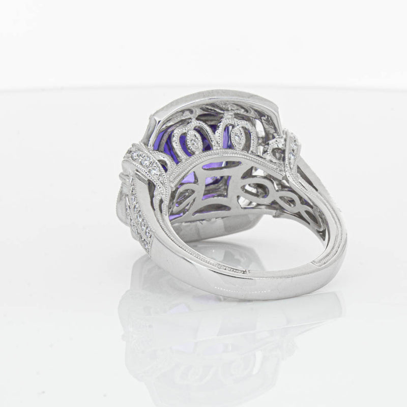 18ct White Gold 5.75ct Tanzanite & Diamond Halo Ring-Ring-Walker & Hall