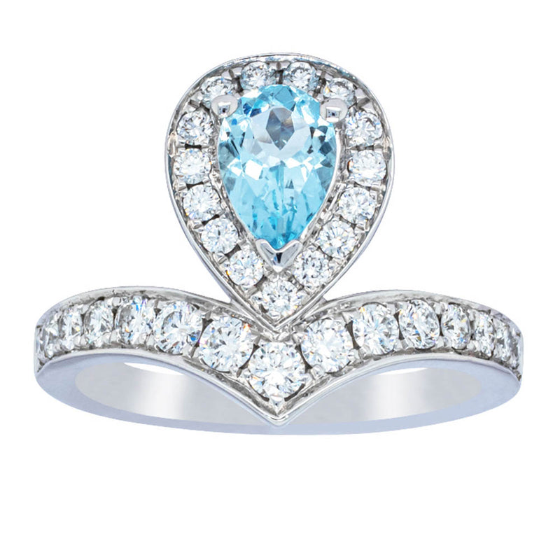 18ct White Gold .56ct Aquamarine & Diamond Tiara Ring-Ring-Walker & Hall