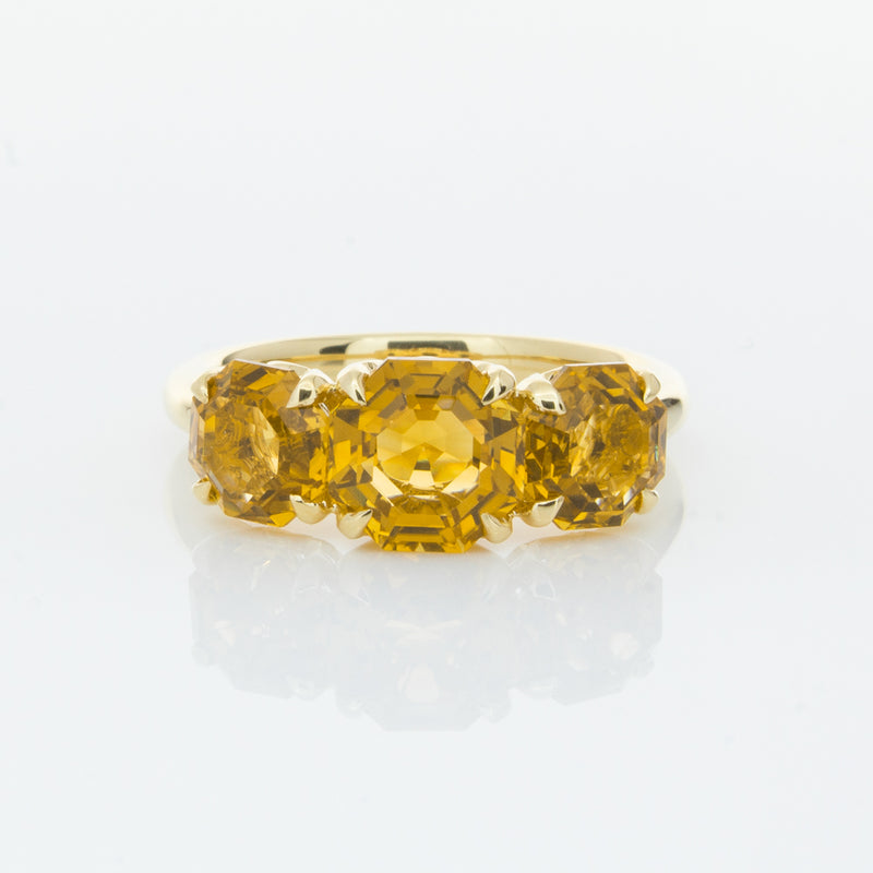 18ct Yellow Gold Three Stone Citrine Octavia Ring-Ring-Walker & Hall
