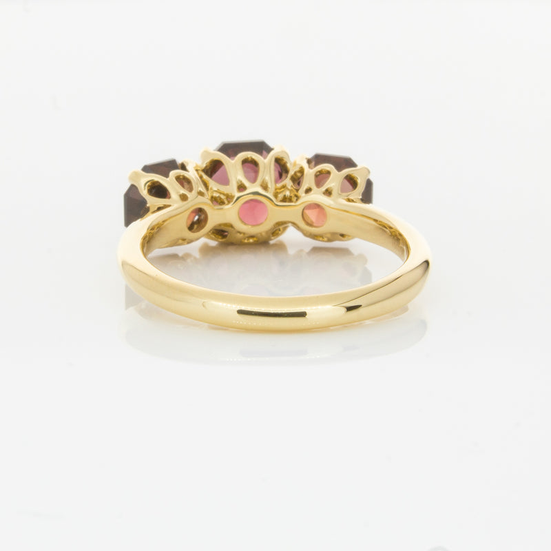 18ct Yellow Gold Three Stone Garnet Octavia Ring-Ring-Walker & Hall