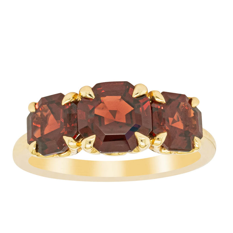 18ct Yellow Gold Three Stone Garnet Octavia Ring-Ring-Walker & Hall