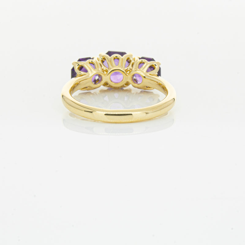 18ct Yellow Gold Three Stone Amethyst Octavia Ring-Ring-Walker & Hall