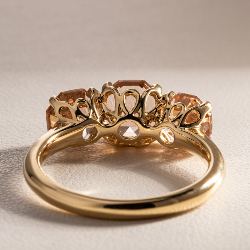 18ct Yellow Gold Three Stone Morganite Octavia Ring-Ring-Walker & Hall