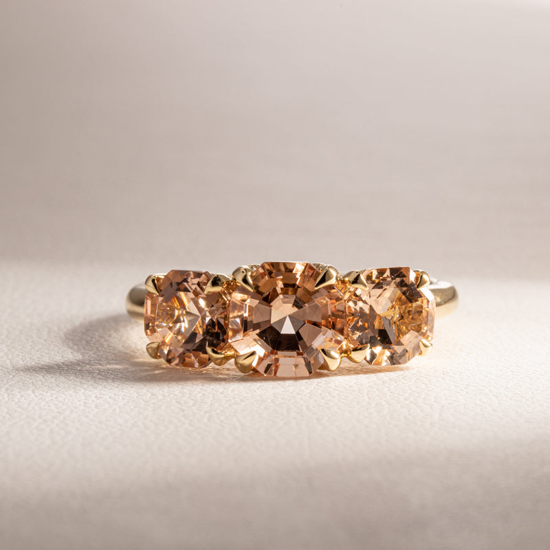 18ct Yellow Gold Three Stone Morganite Octavia Ring-Ring-Walker & Hall