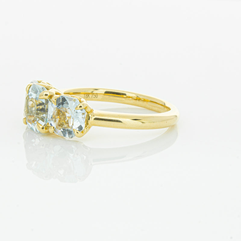 18ct Yellow Gold Three Stone Aquamarine Octavia Ring-Ring-Walker & Hall