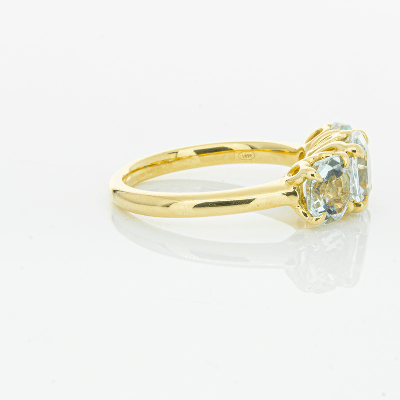 18ct Yellow Gold Three Stone Aquamarine Octavia Ring-Ring-Walker & Hall