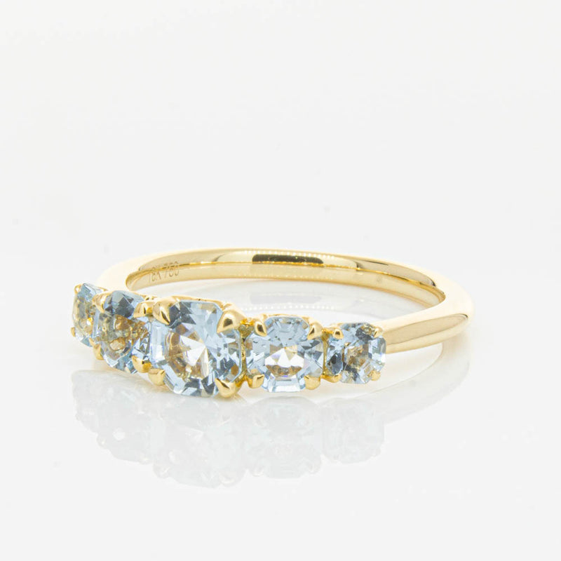 18ct Yellow Gold Five Stone Aquamarine Octavia Ring-Ring-Walker & Hall
