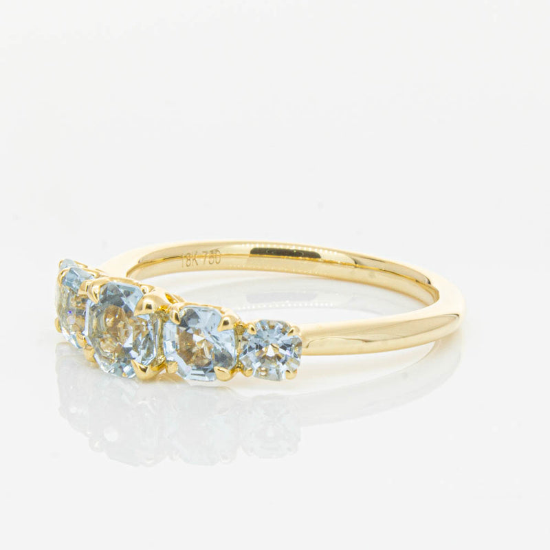 18ct Yellow Gold Five Stone Aquamarine Octavia Ring-Ring-Walker & Hall