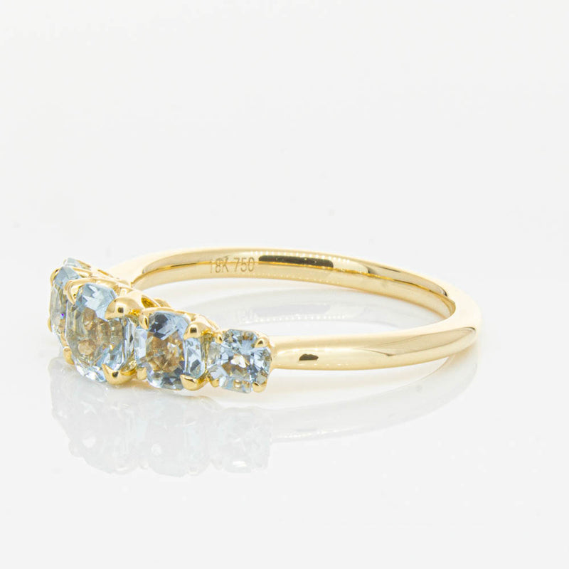 18ct Yellow Gold Five Stone Aquamarine Octavia Ring-Ring-Walker & Hall