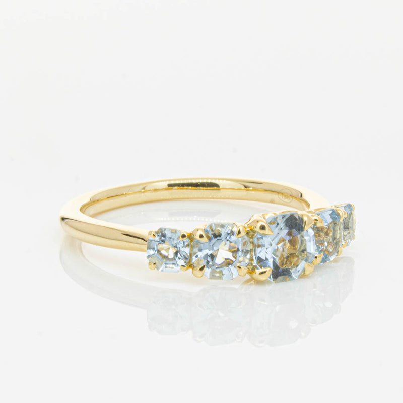 18ct Yellow Gold Five Stone Aquamarine Octavia Ring-Ring-Walker & Hall