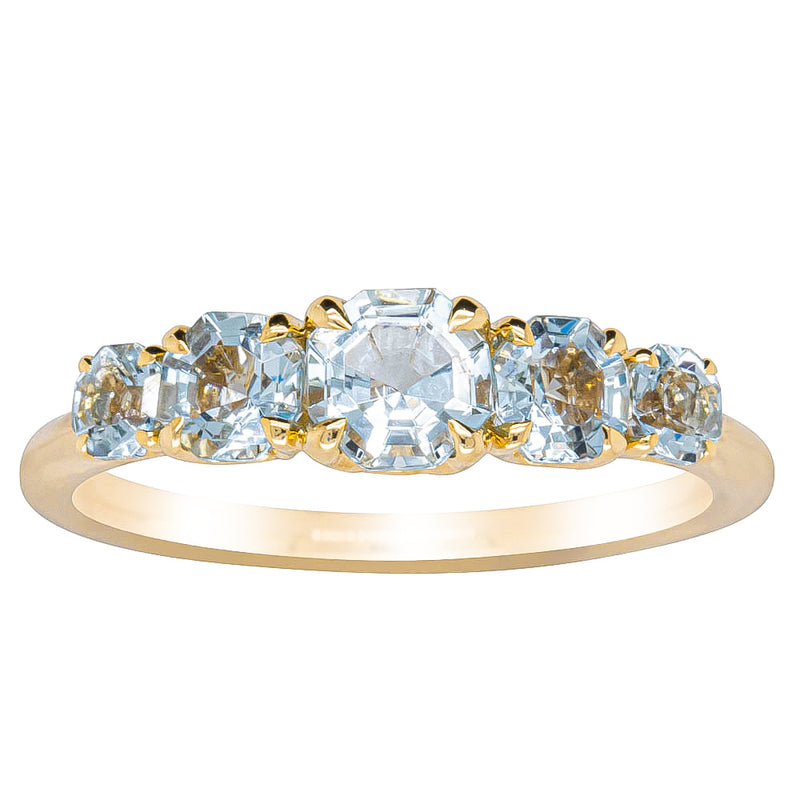 18ct Yellow Gold Five Stone Aquamarine Octavia Ring-Ring-Walker & Hall
