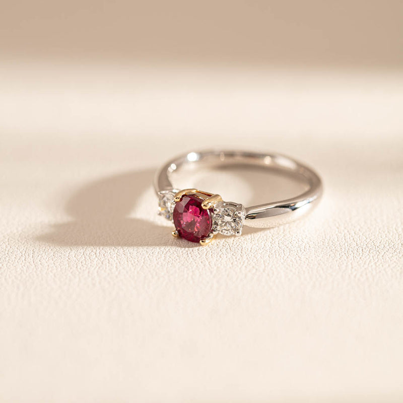 18ct White Gold 1.02ct Ruby & Diamond Ring-Ring-Walker & Hall