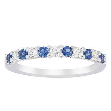 18ct White Gold Sapphire & Diamond Panorama Band-Ring-Walker & Hall