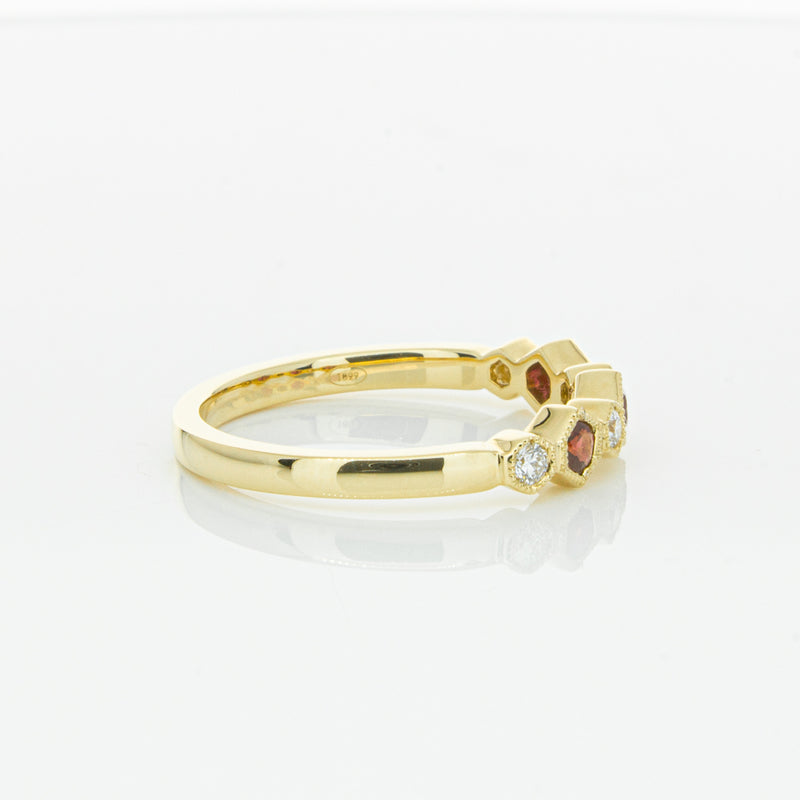 18ct Yellow Gold Ruby & Diamond Deco Band-Ring-Walker & Hall