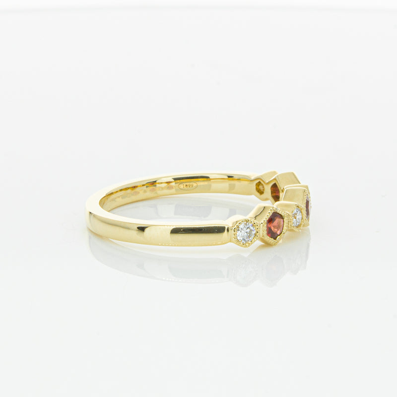18ct Yellow Gold Ruby & Diamond Deco Band-Ring-Walker & Hall