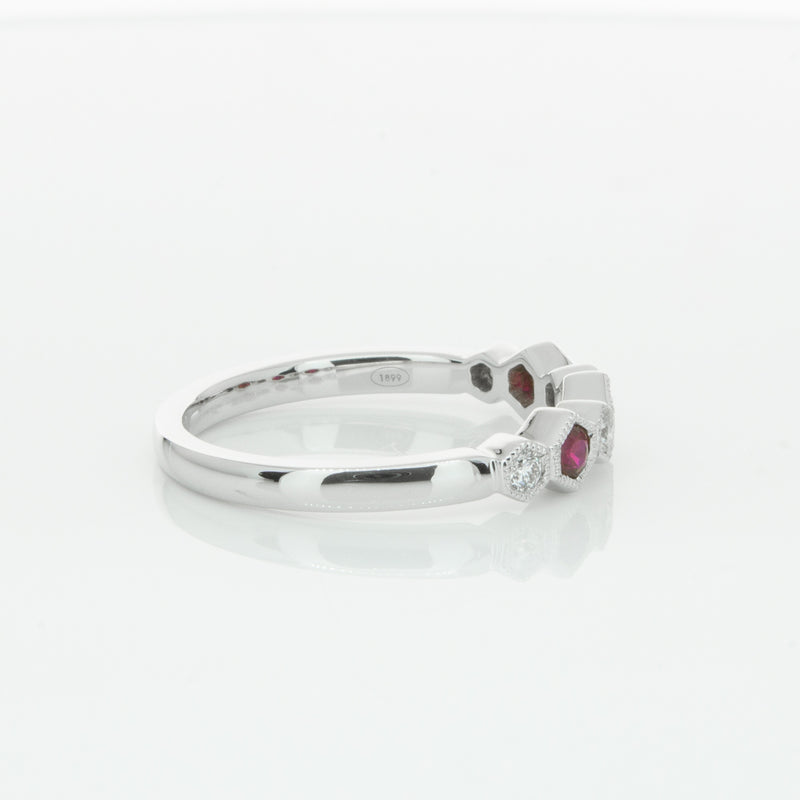 18ct White Gold Ruby & Diamond Deco Band-Ring-Walker & Hall