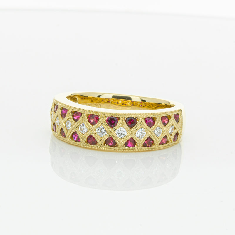 18ct Yellow Gold Ruby & Diamond Honour Band-Ring-Walker & Hall