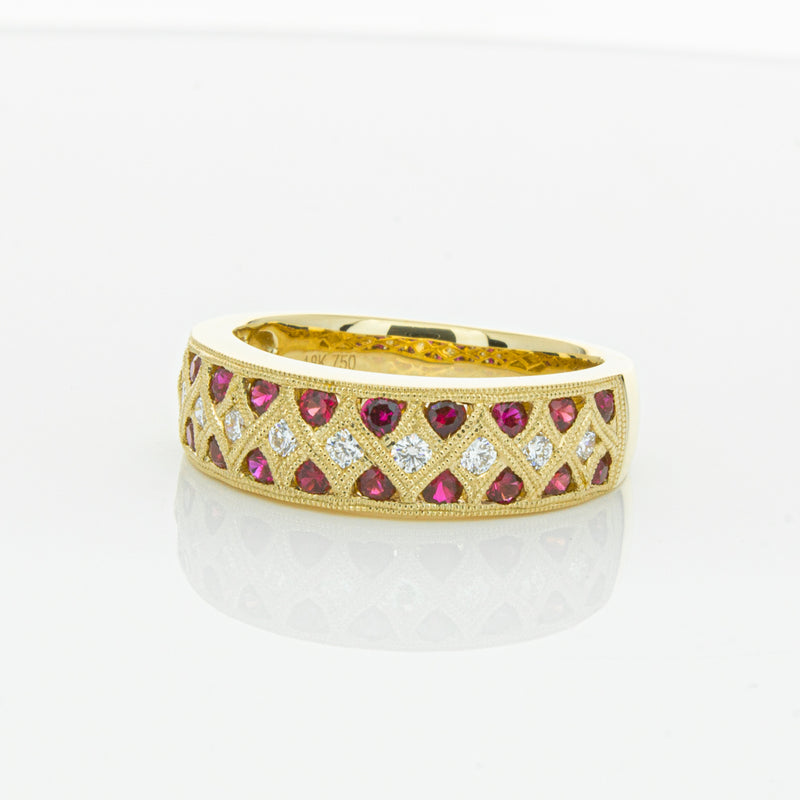 18ct Yellow Gold Ruby & Diamond Honour Band-Ring-Walker & Hall