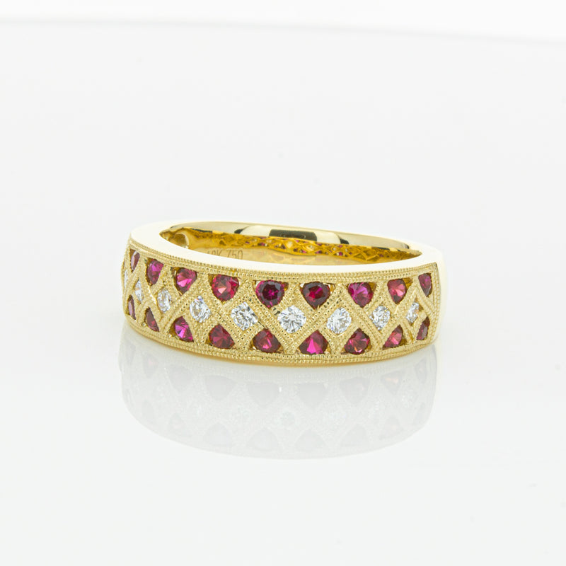 18ct Yellow Gold Ruby & Diamond Honour Band-Ring-Walker & Hall