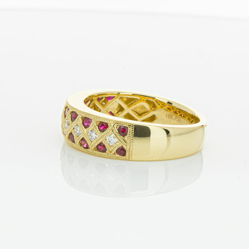 18ct Yellow Gold Ruby & Diamond Honour Band-Ring-Walker & Hall