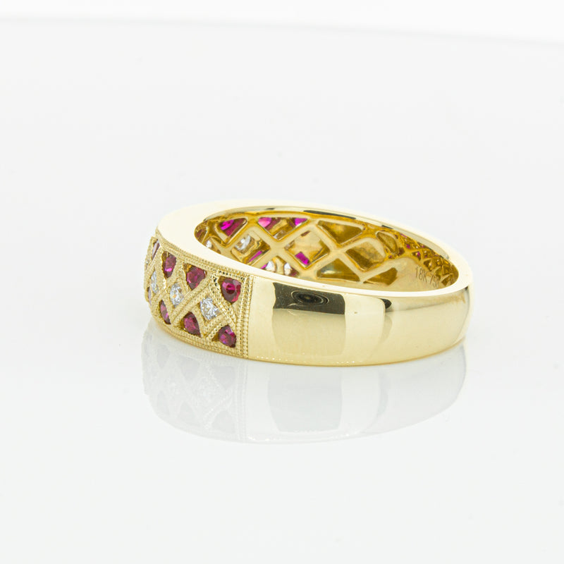 18ct Yellow Gold Ruby & Diamond Honour Band-Ring-Walker & Hall