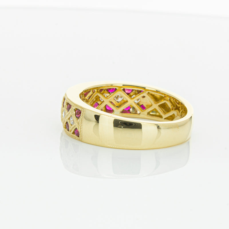 18ct Yellow Gold Ruby & Diamond Honour Band-Ring-Walker & Hall