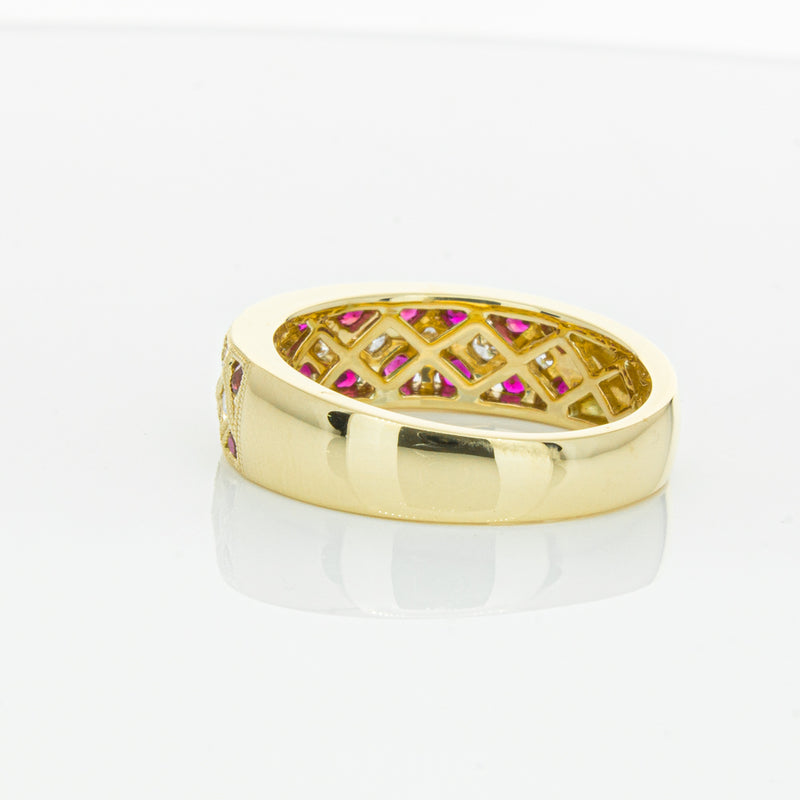 18ct Yellow Gold Ruby & Diamond Honour Band-Ring-Walker & Hall