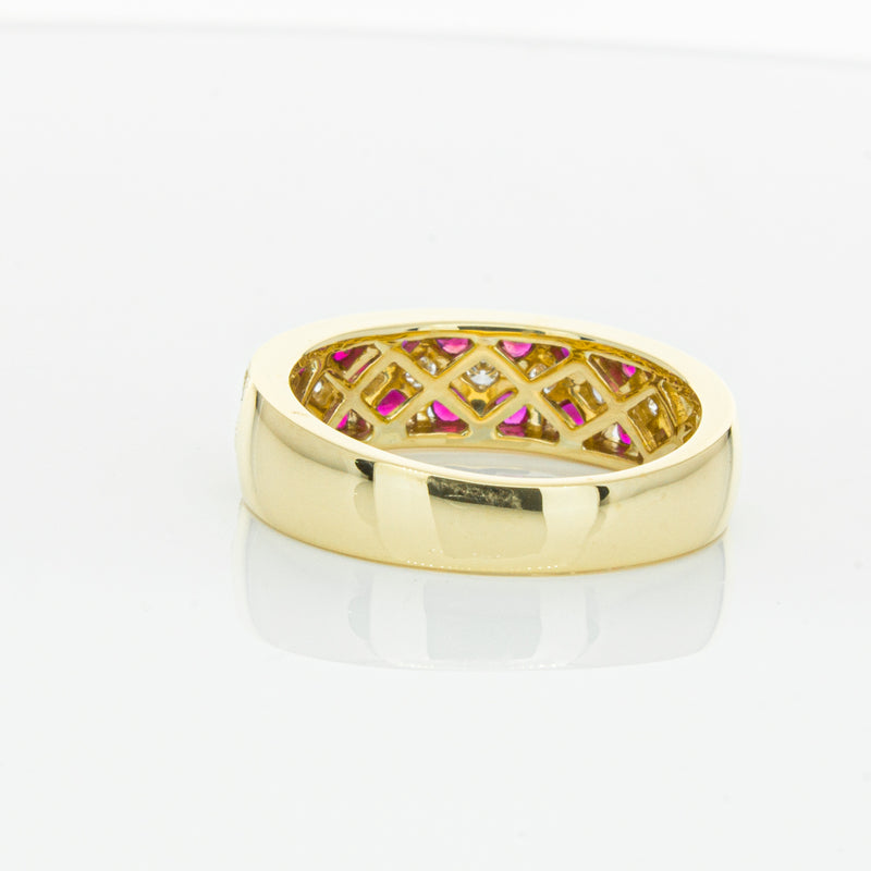 18ct Yellow Gold Ruby & Diamond Honour Band-Ring-Walker & Hall
