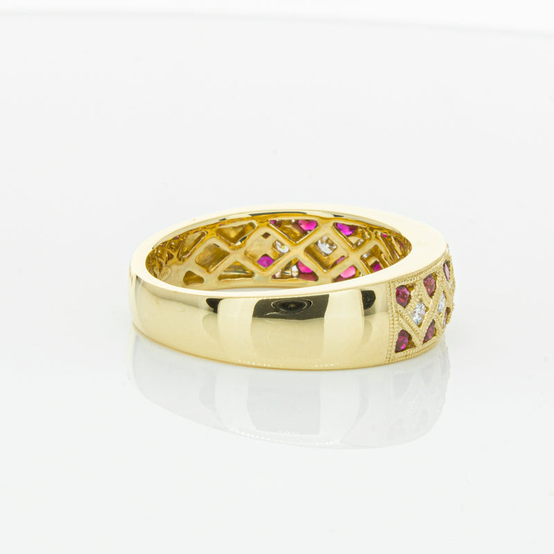 18ct Yellow Gold Ruby & Diamond Honour Band-Ring-Walker & Hall