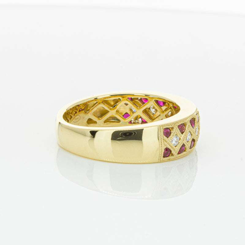 18ct Yellow Gold Ruby & Diamond Honour Band-Ring-Walker & Hall