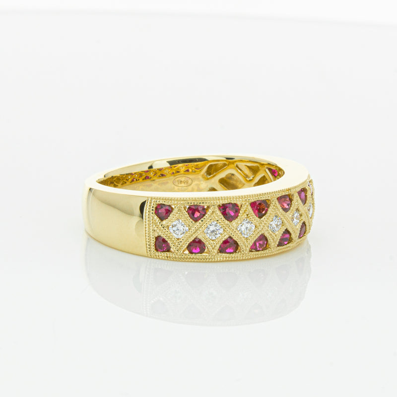 18ct Yellow Gold Ruby & Diamond Honour Band-Ring-Walker & Hall