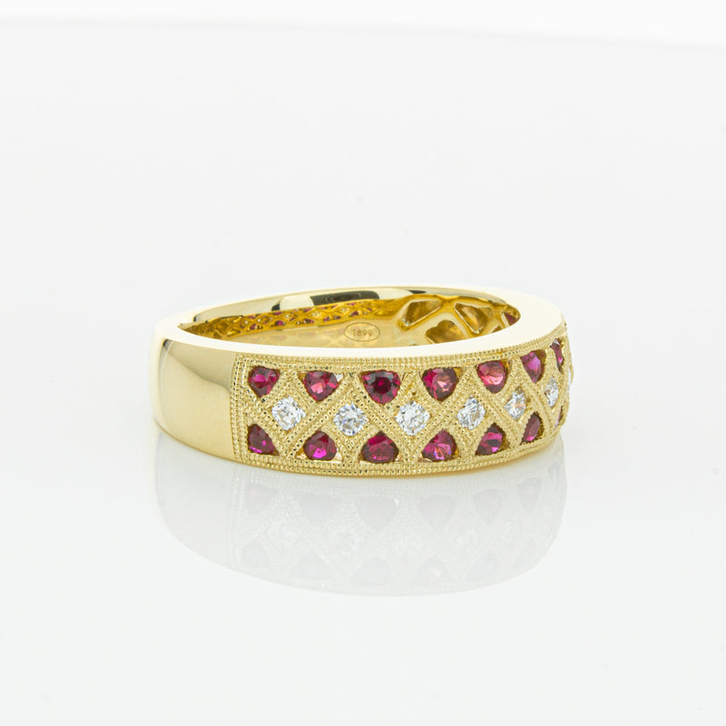 18ct Yellow Gold Ruby & Diamond Honour Band-Ring-Walker & Hall