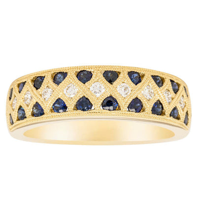 18ct Yellow Gold Sapphire & Diamond Honour Band-Ring-Walker & Hall