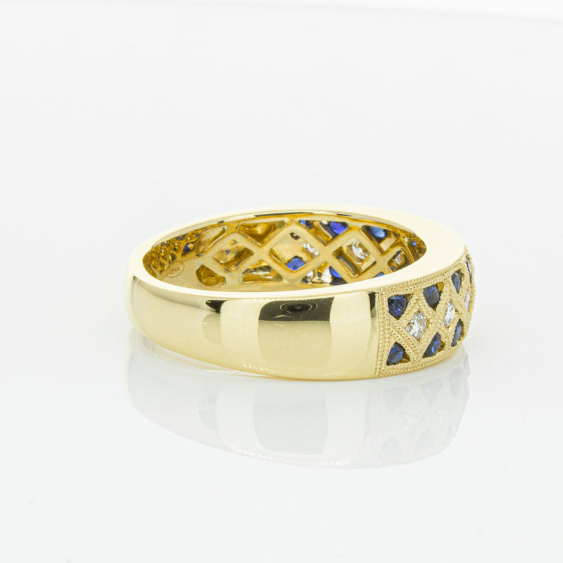 18ct Yellow Gold Sapphire & Diamond Honour Band-Ring-Walker & Hall
